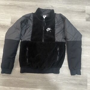 Nike Sportswear Sherpa Half Zip Jacket Black Fleece Men's Size‎ S Side Pockets